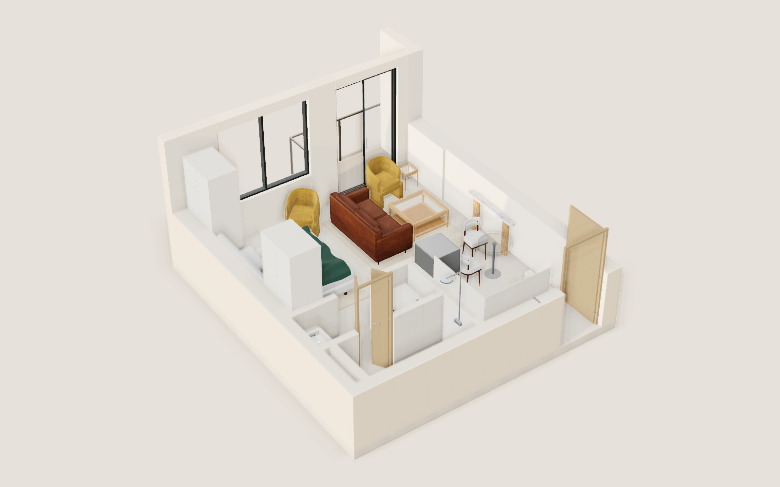 1 Bed Mini Type C single-level 3D overview